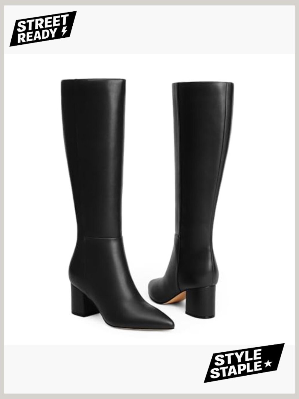 Knee High Boots Chunky Heel Pointed Toe Side Zipper Long Boots Women - Picture 4 of 7